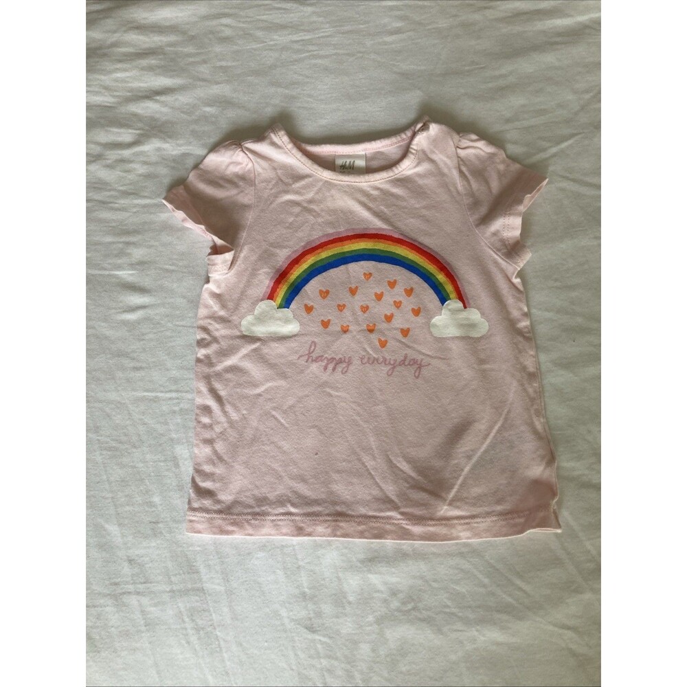 6-9 Months H&M baby girl clothes -  one piece T shirt | pink & rainbow theme